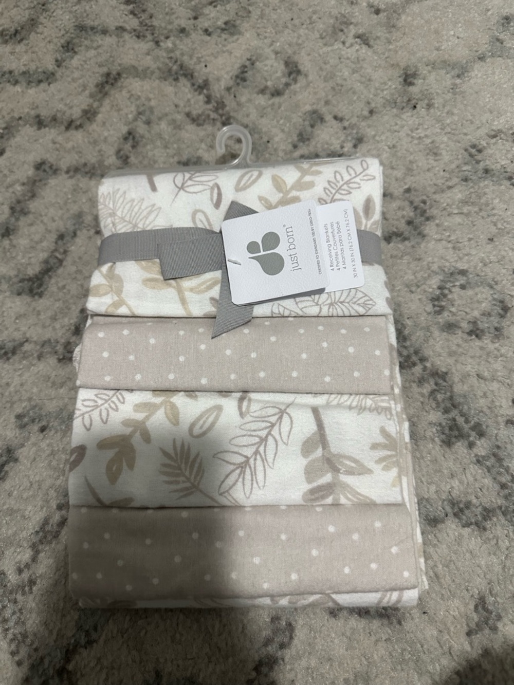 Just Born Neutral Leaf & Dot Baby 4-Pack Receiving Blanket Set